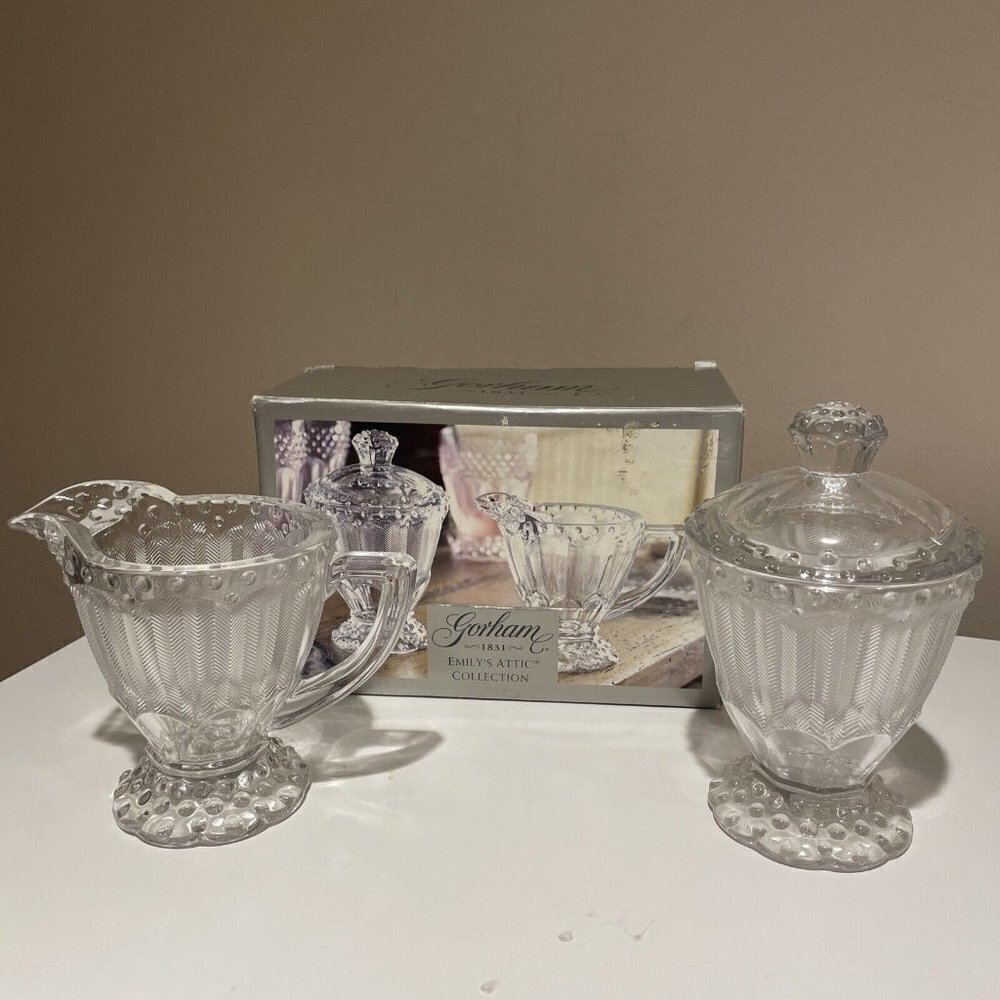 Gorham Emily's Attic Collection Crystal Sugar & Creamer Set New in Box -Germany